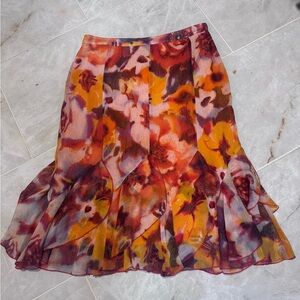 Peter Nygard Asymmetrical Floral Skirt - Red and Orange